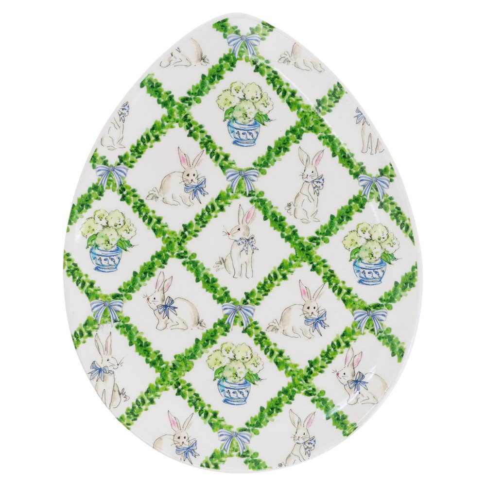 9" Boxwood Trellis Ceramic Egg Plate Easter Rosanne Beck - Something Splendid Co.
