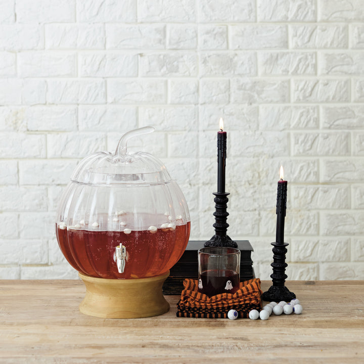 8-1/2 Quart Glass Pumpkin Shaped Beverage Dispenser with Wood Stand, Set of 2, view 2