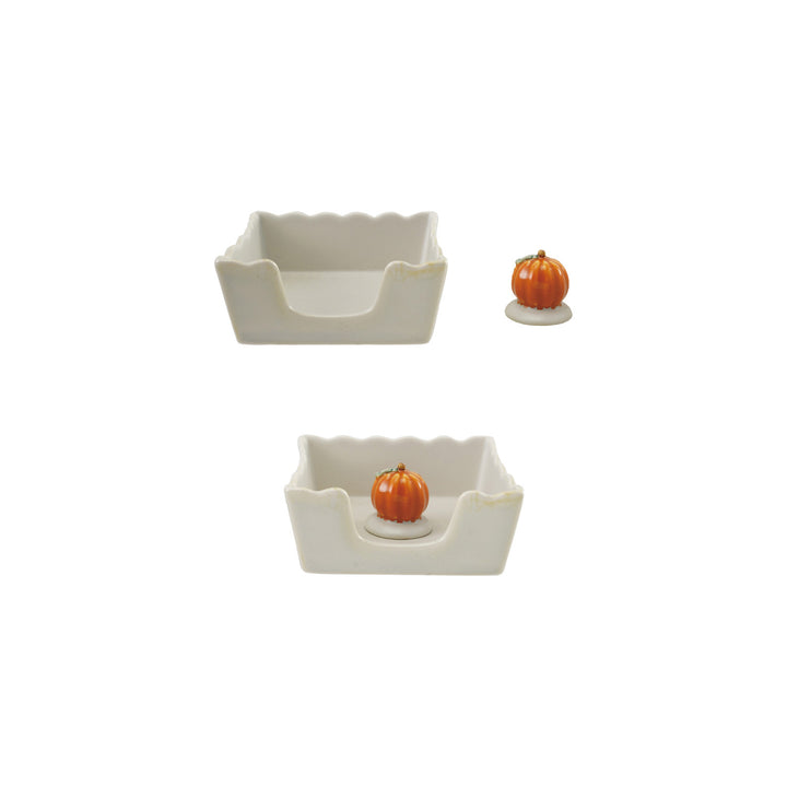 Stoneware Scalloped Cocktail Napkin Holder with Weight