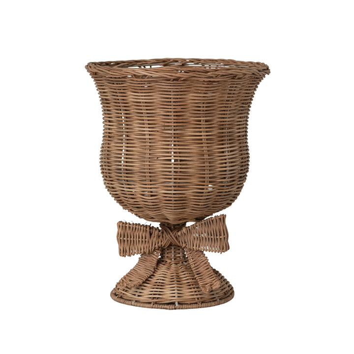 Hand-Woven Rattan Urn with Bow