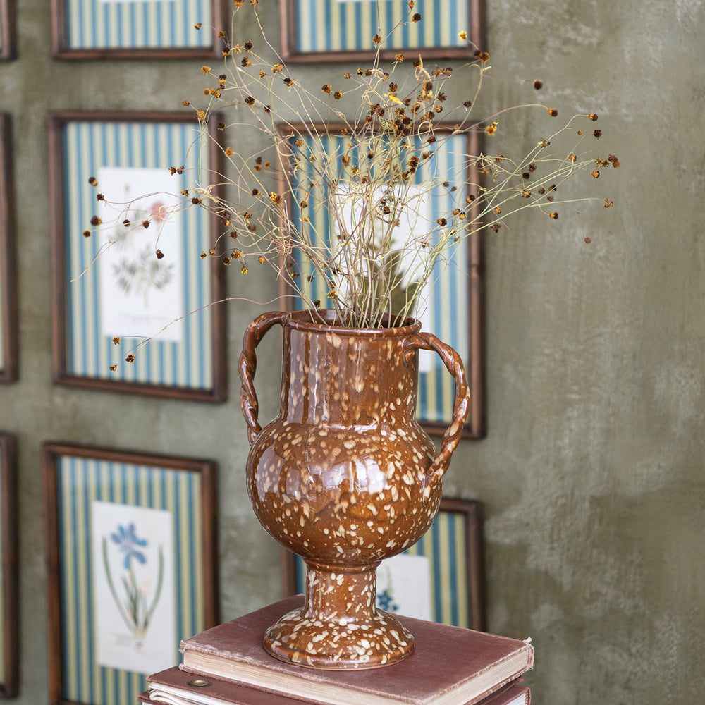 Speckled Stoneware Urn with Twisted Handles, view 2