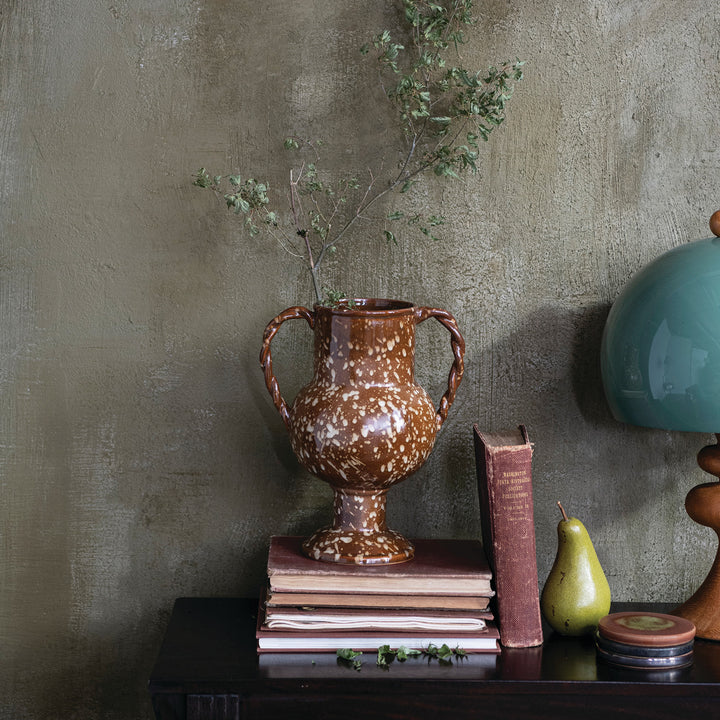 Speckled Stoneware Urn with Twisted Handles, view 3