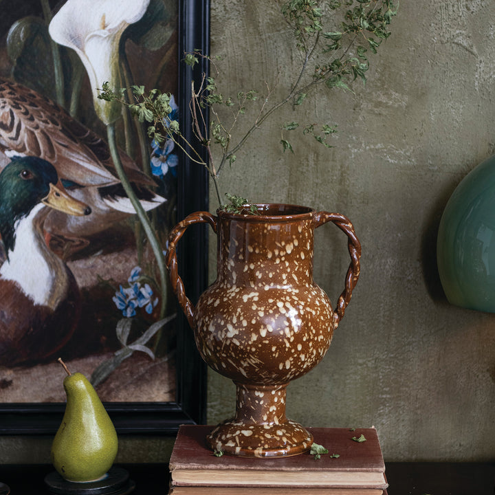 Speckled Stoneware Urn with Twisted Handles, view 4