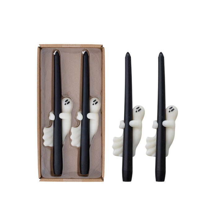 Unscented Taper Candles with Ghost in Box, Black & White, Set of 2