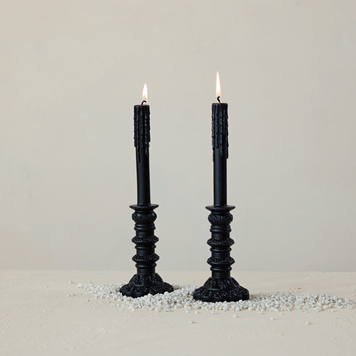 Unscented Taper Holder Shaped Candle, Black, view 2