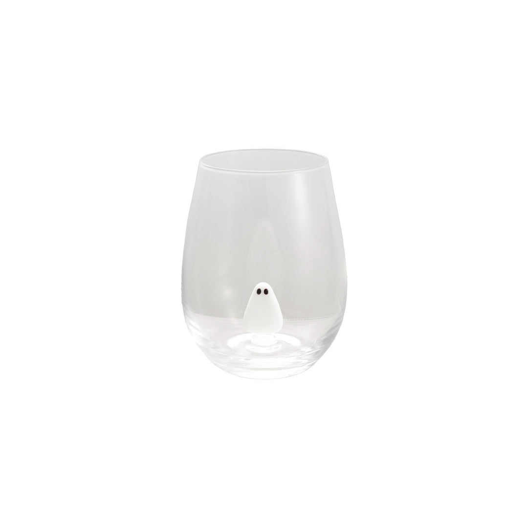 18 oz. Stemless Wine Glass with Hand-Blown Ghost Inside, White & Black