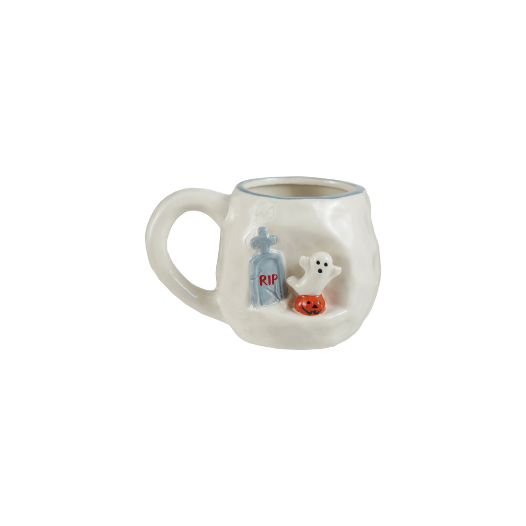 14 oz. Hand-Painted Stoneware Mug with 3D Ghost & Tombstone