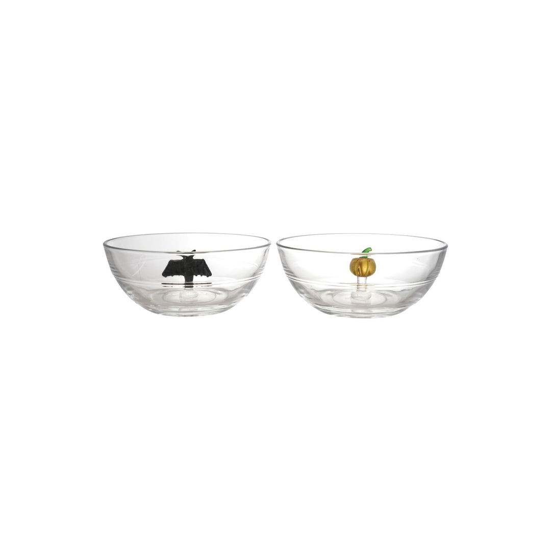 Glass Snack Bowl with Hand-Blown Pumpkin/Bat Inside, 2 Styles