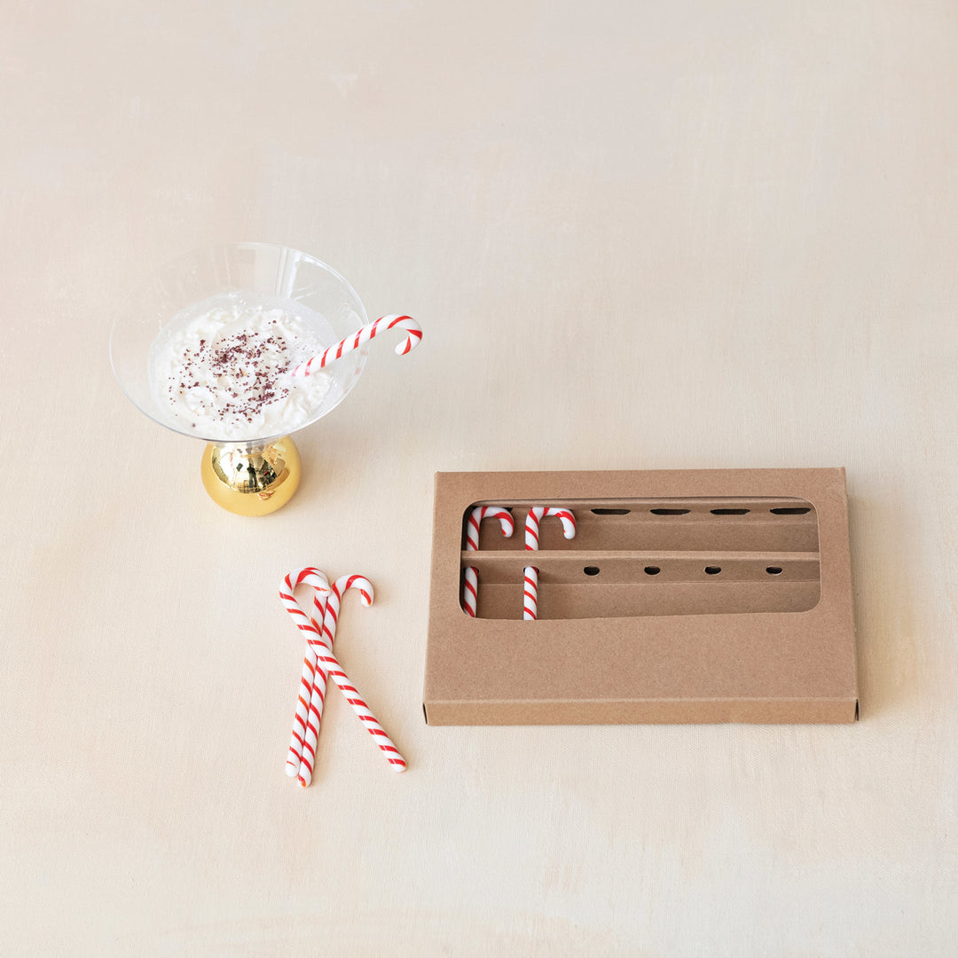 Glass Candy Cane Shaped Stir Sticks Boxed Set of 6, view 4