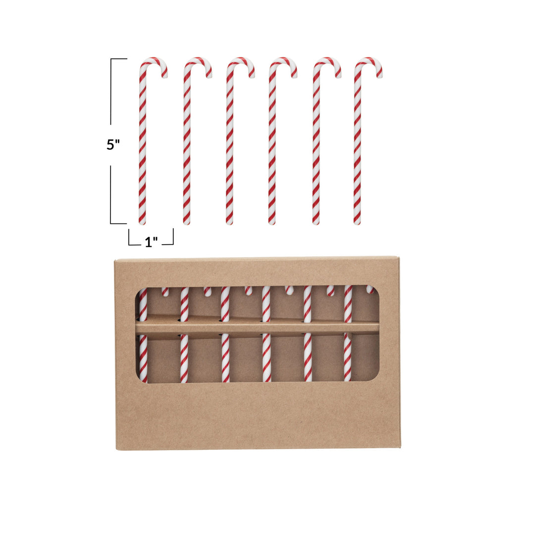 Glass Candy Cane Shaped Stir Sticks Boxed Set of 6, view 5