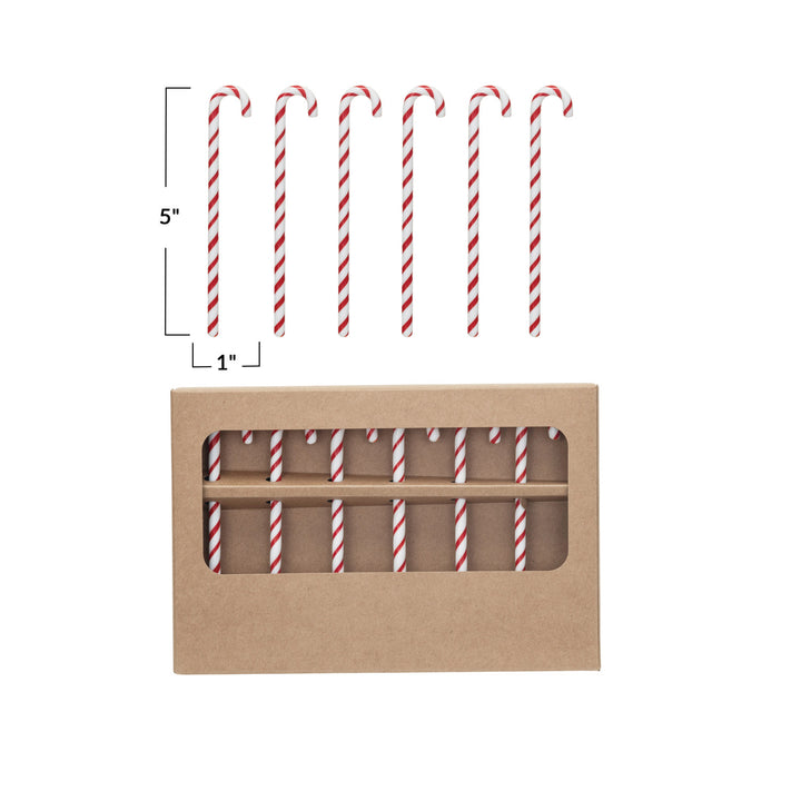 Glass Candy Cane Shaped Stir Sticks Boxed Set of 6, view 5