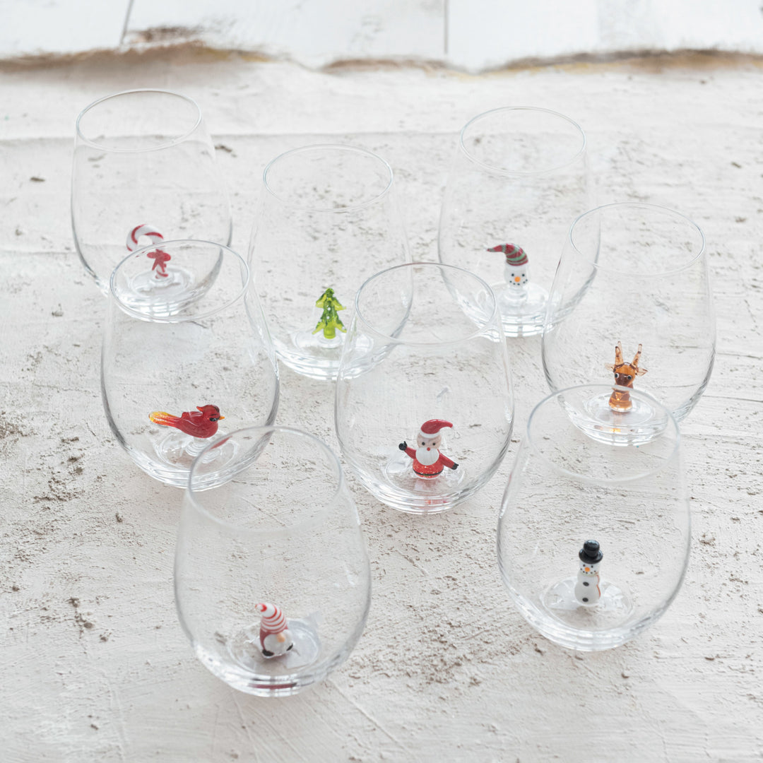 Stemless Wine Glass w/ Holiday Figure Inside, 8 Styles, view 3