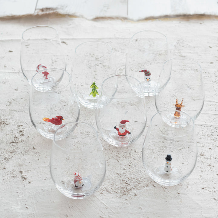 Stemless Wine Glass w/ Holiday Figure Inside, 8 Styles, view 3