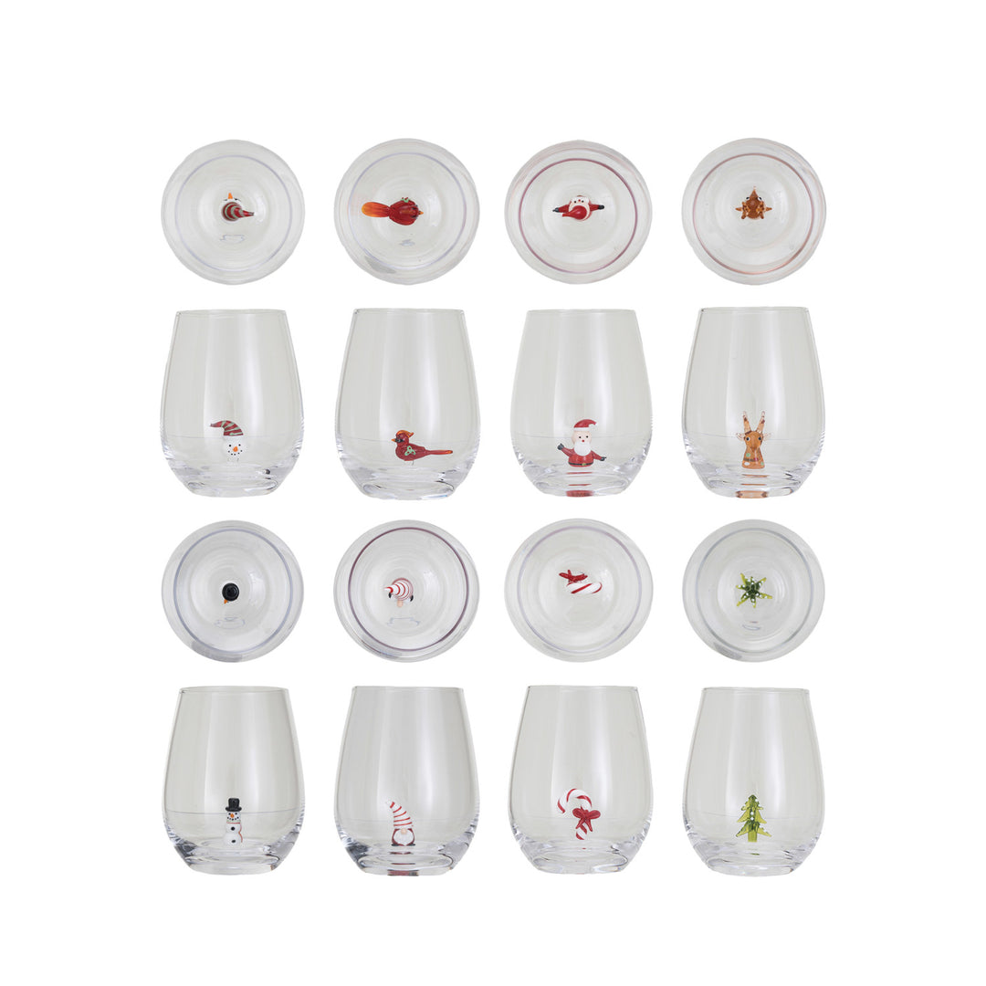 Stemless Wine Glass w/ Holiday Figure Inside, 8 Styles, view 4