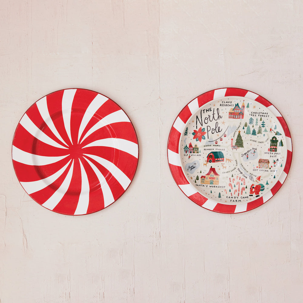 11" Round Stoneware Plate with North Pole Scene, Multi Color, view 2