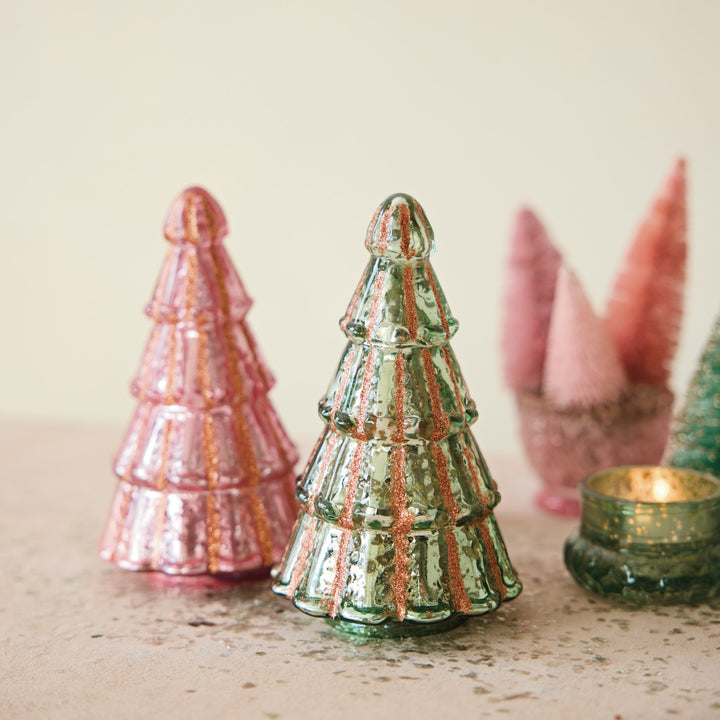 Embossed Mercury Glass Tree with Glitter Stripes, 2 Colors, view 2