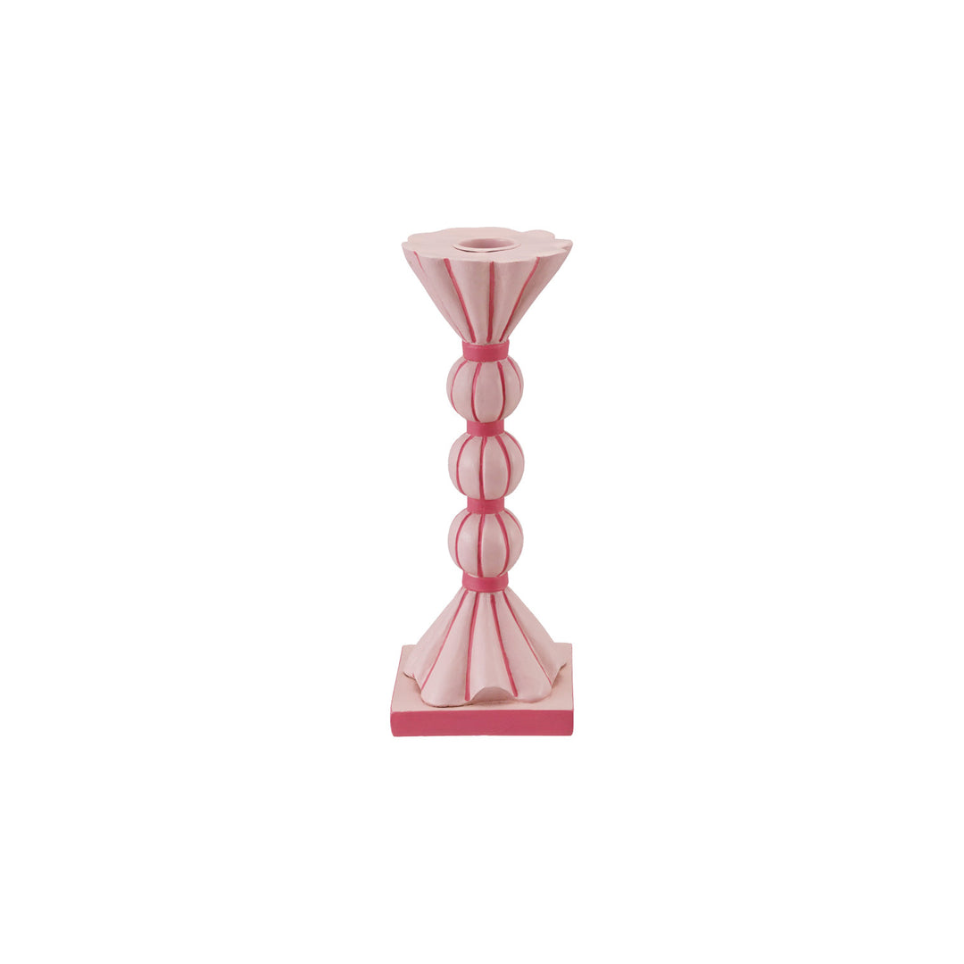 Resin Fluted Striped Taper Holder, Pink