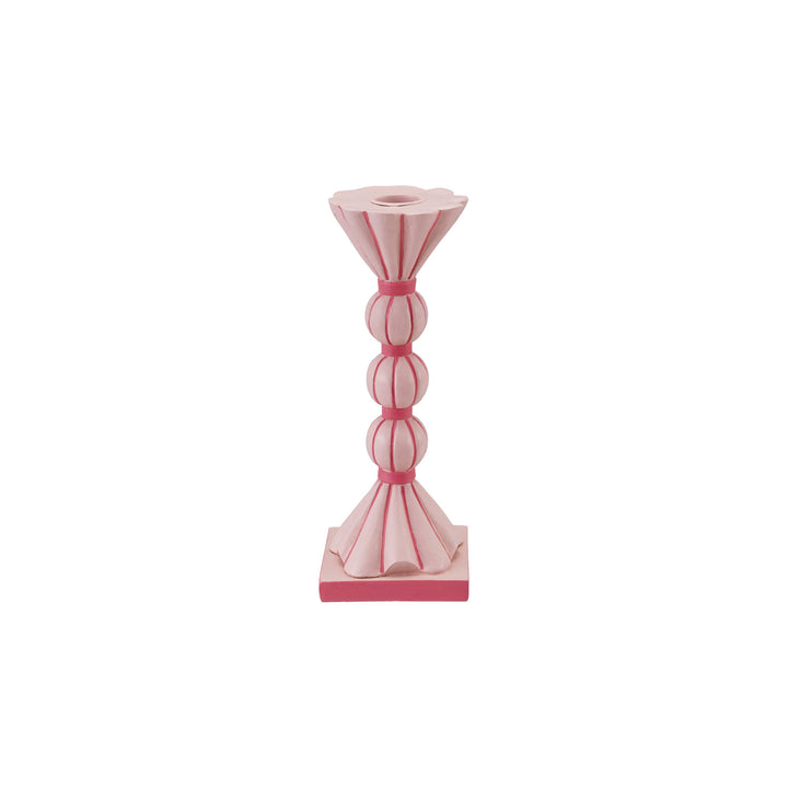 Resin Fluted Striped Taper Holder, Pink