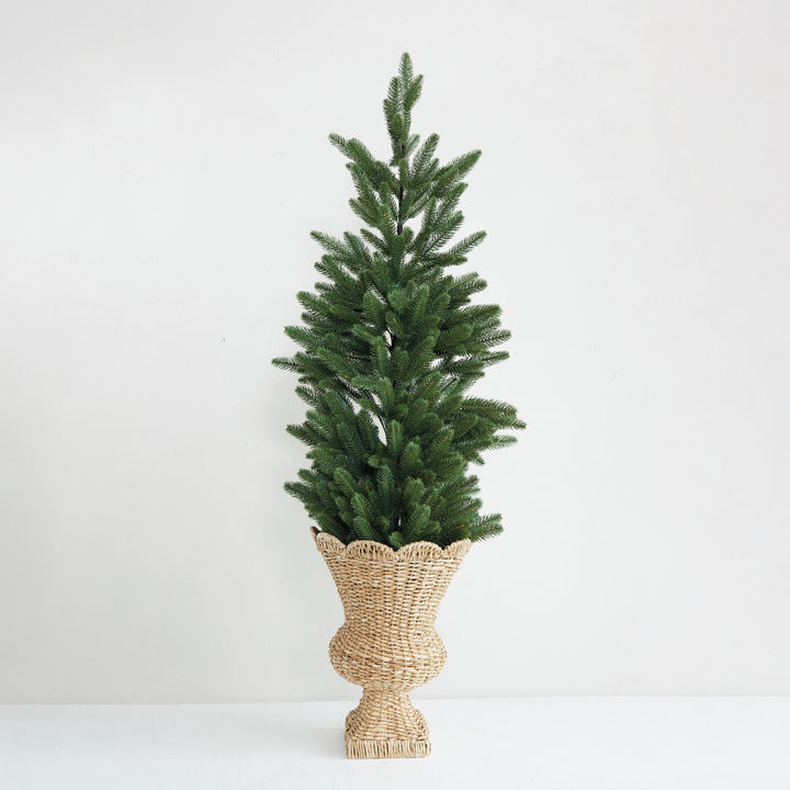 Hand-Woven Rattan Scalloped Urn, Natural, view 4
