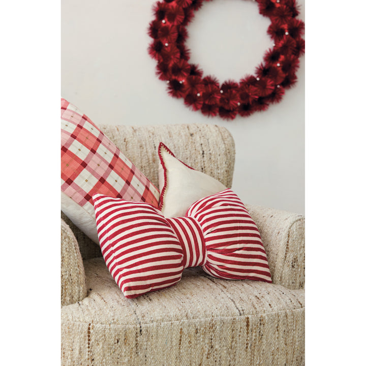 Cotton Velvet Bow Shaped Striped Lumbar Pillow, view 2
