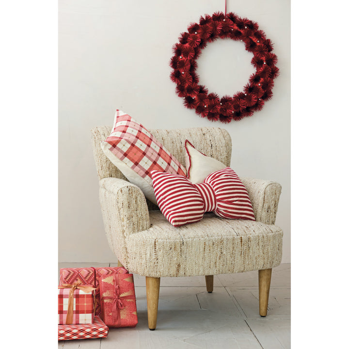 Cotton Velvet Bow Shaped Striped Lumbar Pillow, view 3