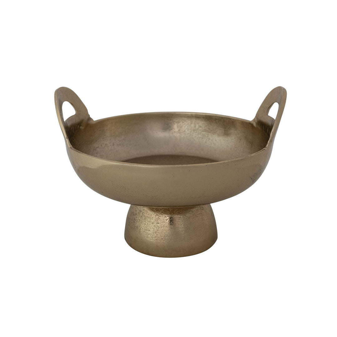 Cast Aluminum Footed Bowl with Handles, Gold Finish
