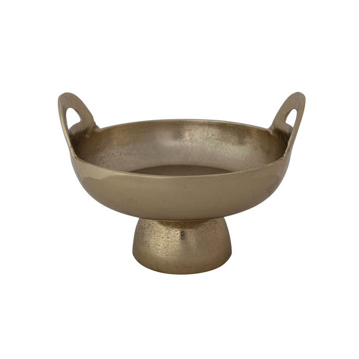 Cast Aluminum Footed Bowl with Handles, Gold Finish