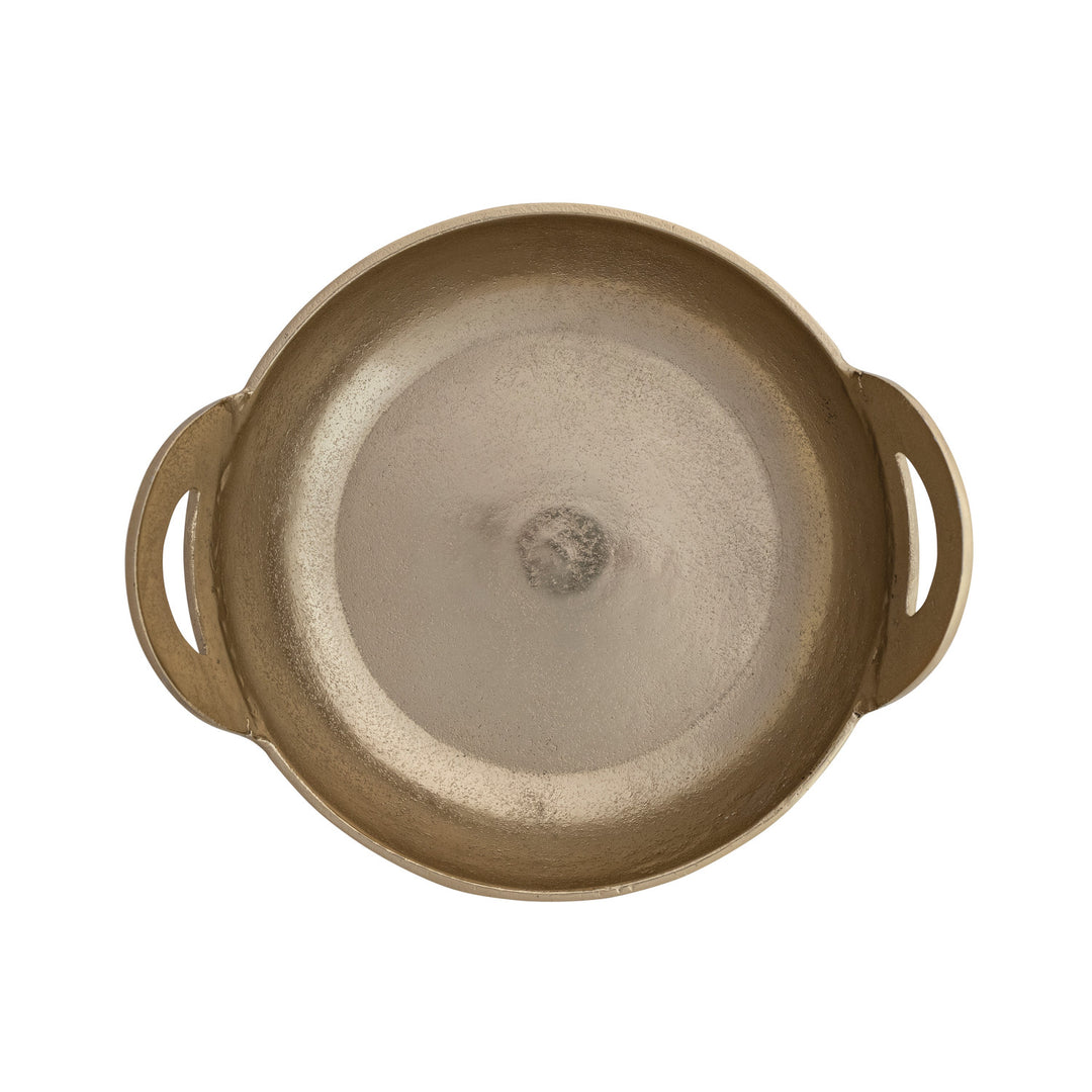Cast Aluminum Footed Bowl with Handles, Gold Finish, view 2