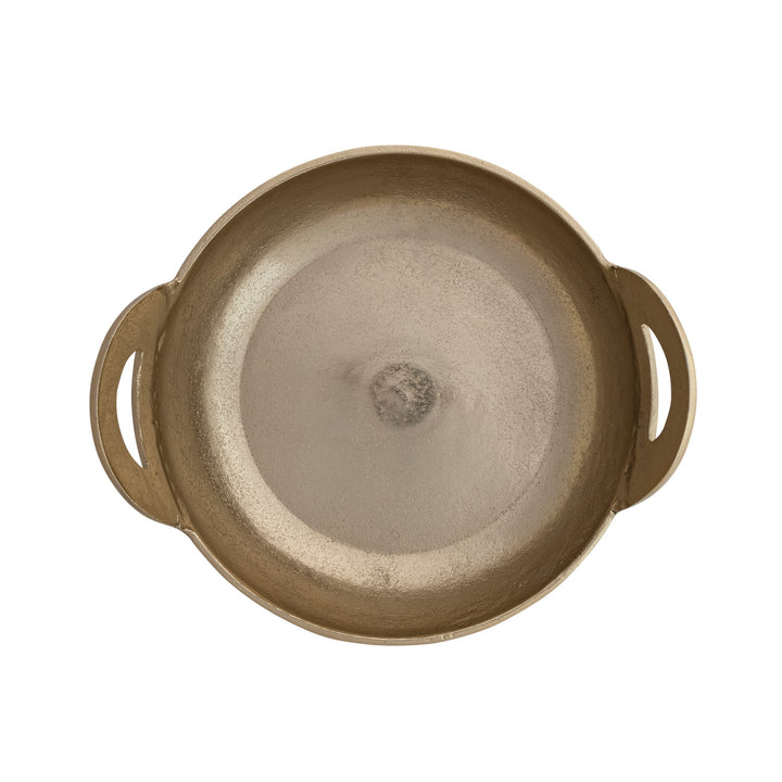 Cast Aluminum Footed Bowl with Handles, Gold Finish, view 2