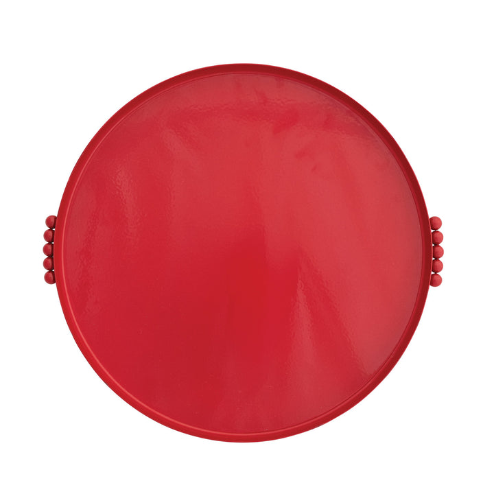 Decorative Enameled Metal Tray with Ball Handles, Red, view 2