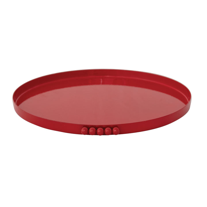 Decorative Enameled Metal Tray with Ball Handles, Red, view 3