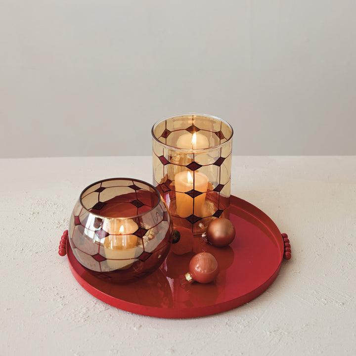 Decorative Enameled Metal Tray with Ball Handles, Red, view 4
