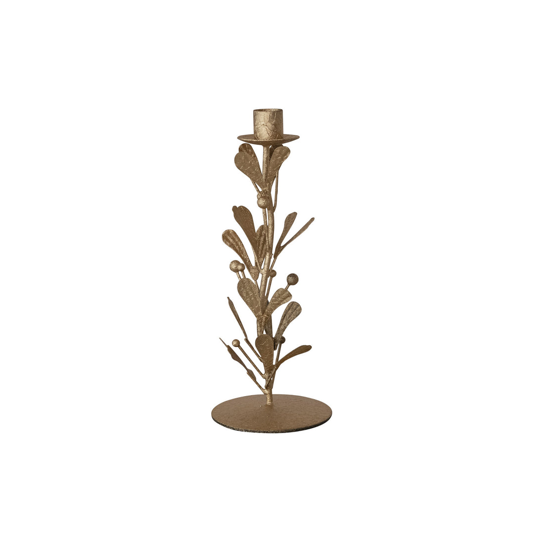 Beaded Mistletoe Taper Holder, Antique Gold