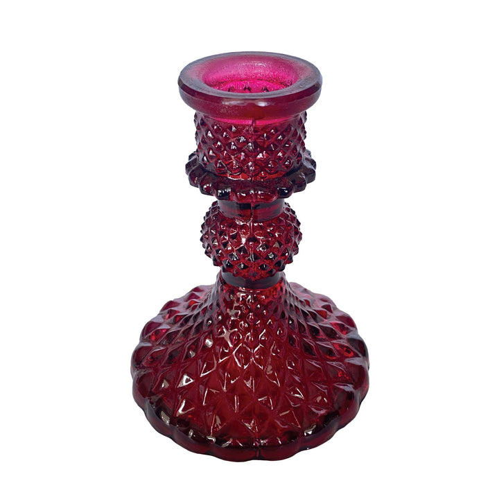 Embossed Recycled Glass Taper Holder, Burgundy