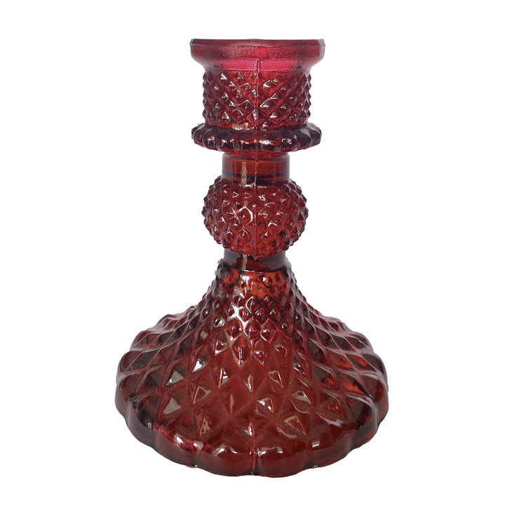 Embossed Recycled Glass Taper Holder, Burgundy, view 2