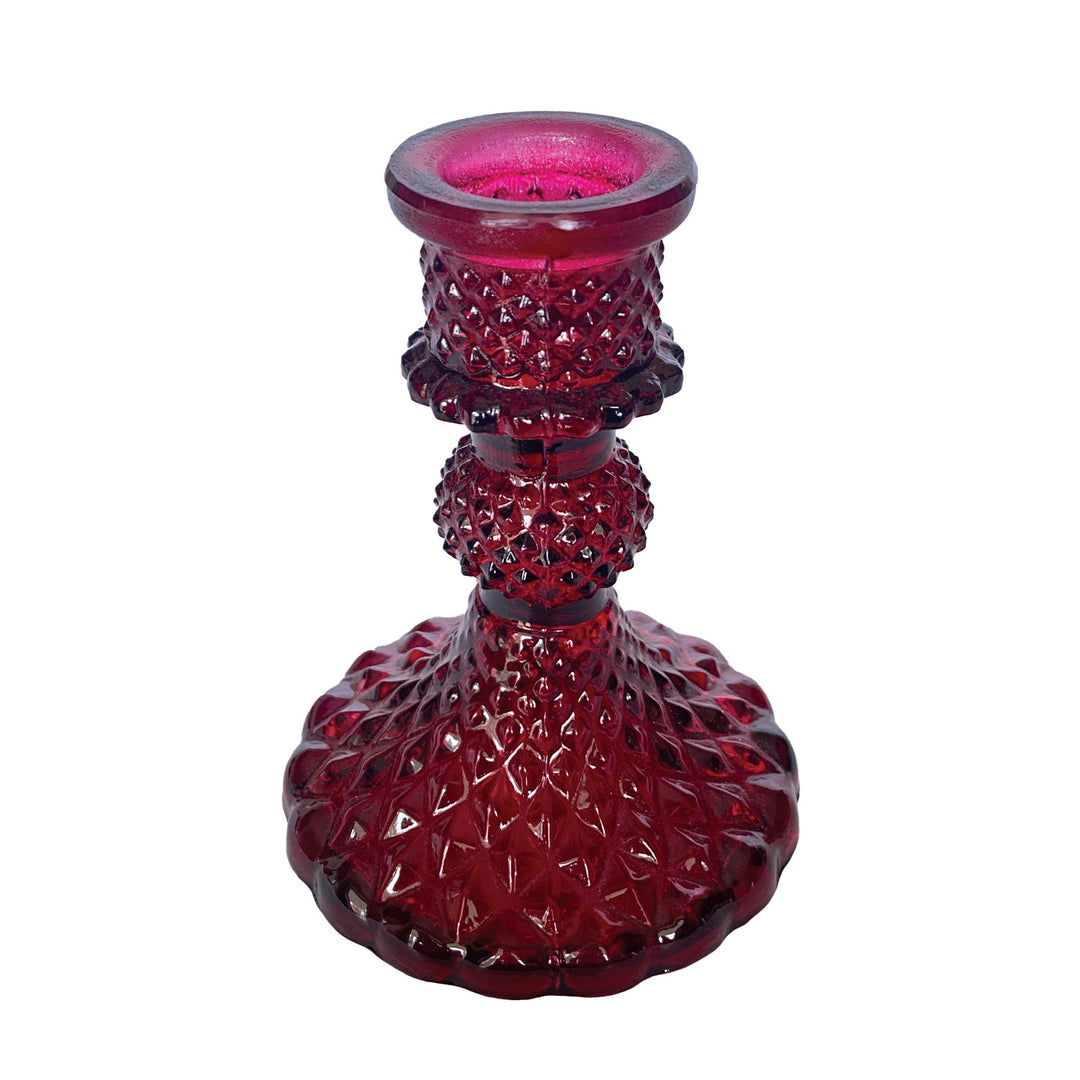 Embossed Recycled Glass Taper Holder, Burgundy, view 3