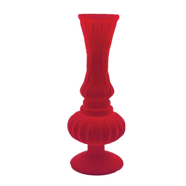 Embossed Flocked Glass Footed Vase, Red, view 2