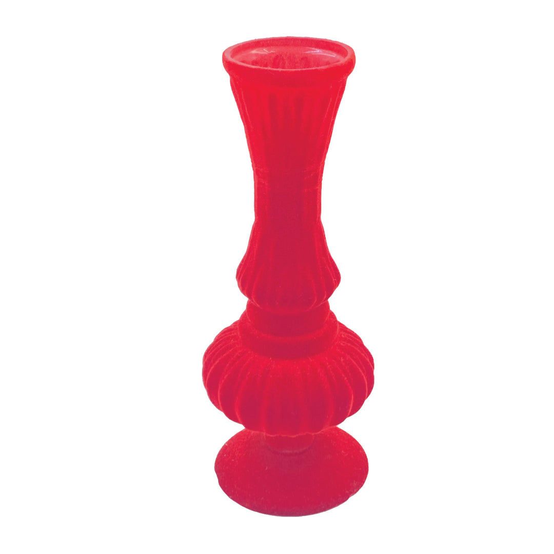 Embossed Flocked Glass Footed Vase, Red, view 3