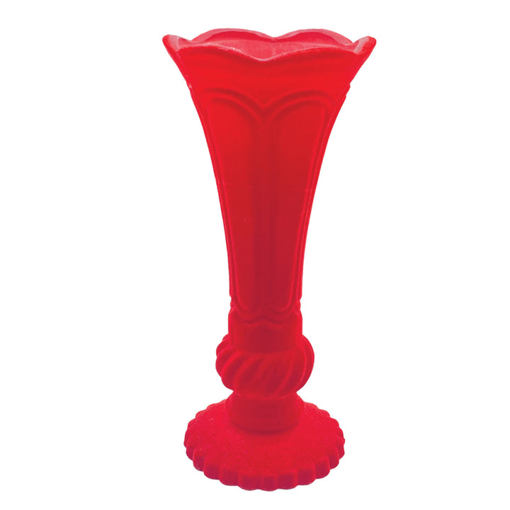 Embossed Flocked Glass Footed Vase with Scalloped Rim, Red