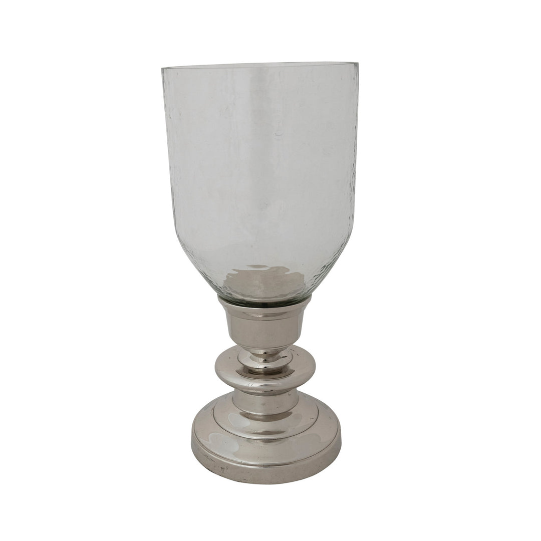 Glass Hurricane with Cast Aluminum Base, KD (Holds 2-1/2" Pillar)