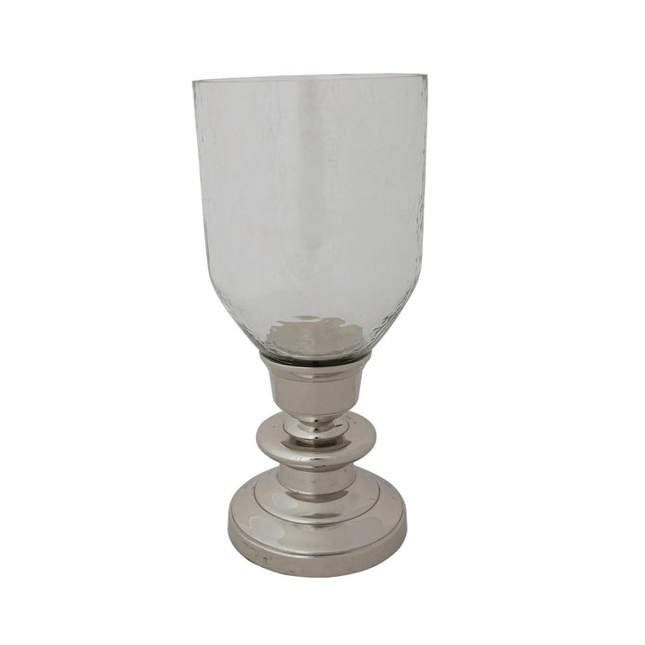 Glass Hurricane with Cast Aluminum Base, KD (Holds 2-1/2" Pillar)