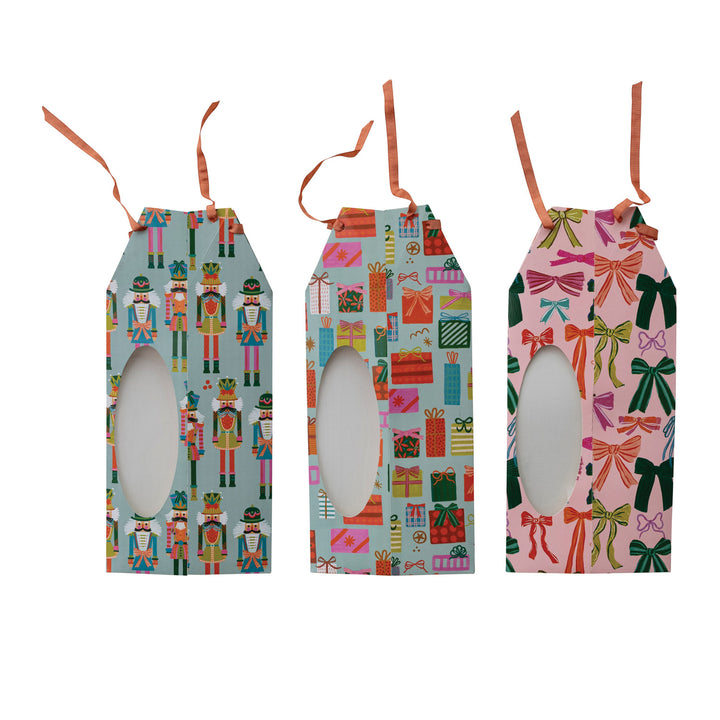 Handmade Recycled Paper Wine/Gift Box with Acetate Window & Ribbon Ties, 3 Styles, view 2