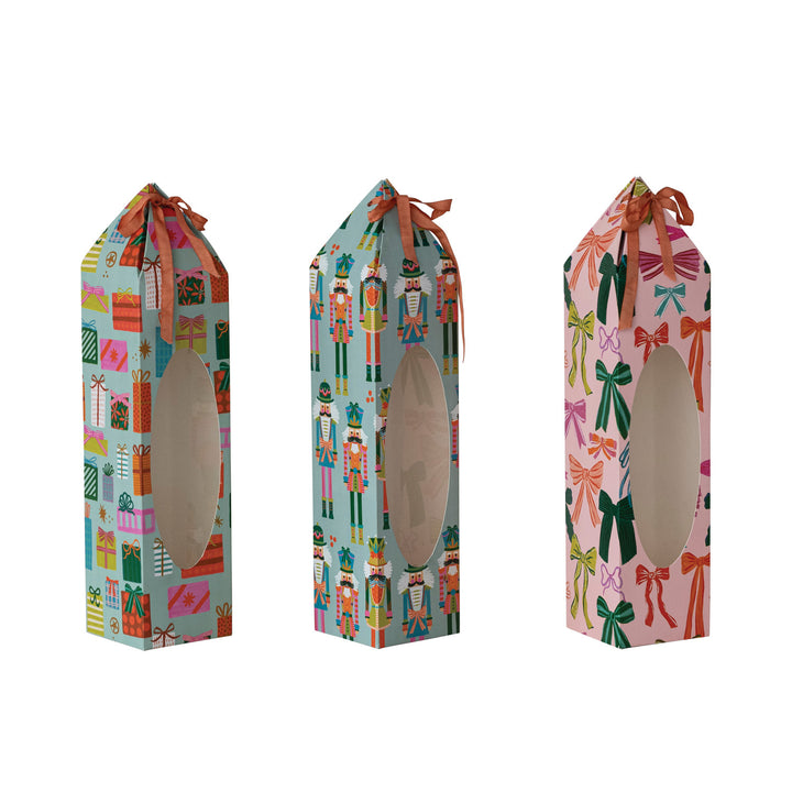 Handmade Recycled Paper Wine/Gift Box with Acetate Window & Ribbon Ties, 3 Styles, view 3