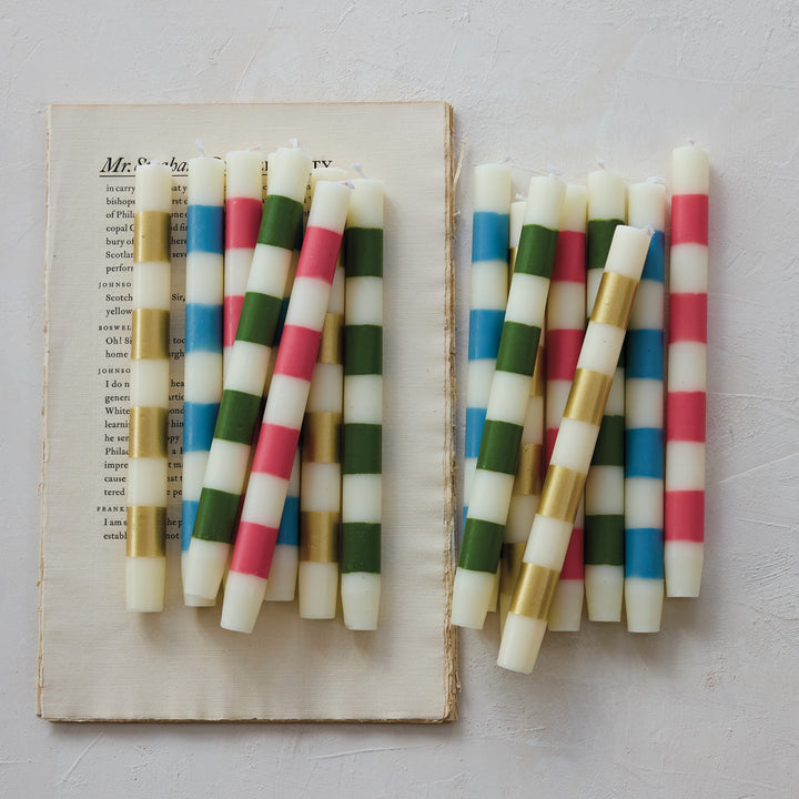 Unscented Taper Candles with Stripes in Box & Blue, Set of 2 (Est. Burn Time 10 Hours), view 3
