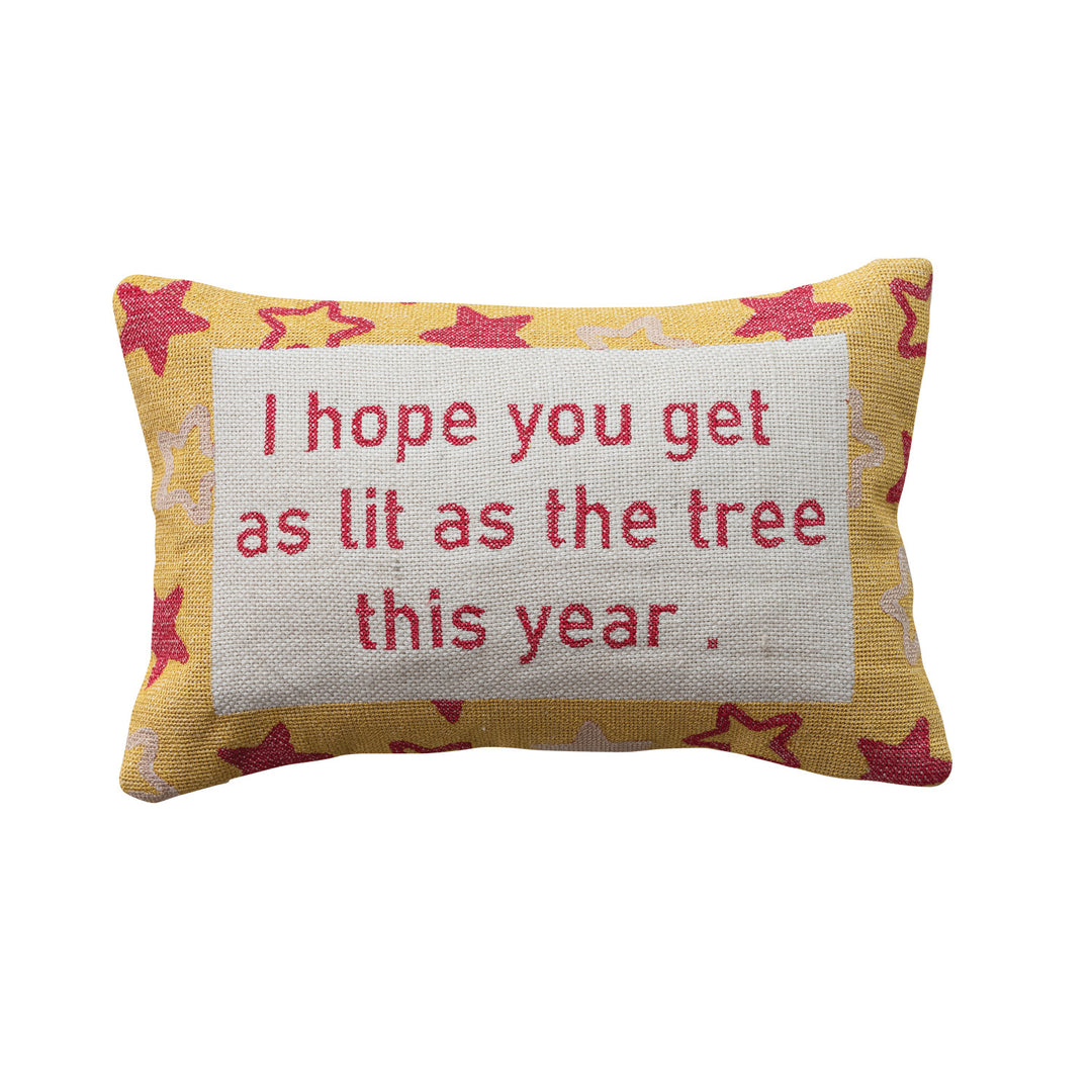 Cotton Embroidered Lumbar Pillow with Star Pattern "I Hope You Get As Lit..."