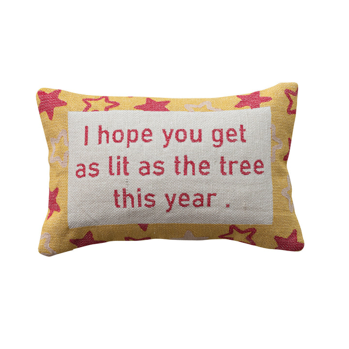 Cotton Embroidered Lumbar Pillow with Star Pattern "I Hope You Get As Lit..."
