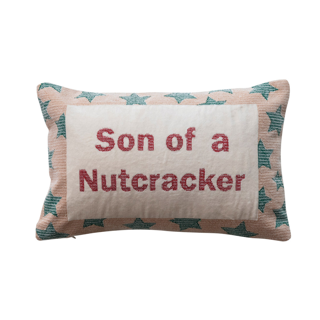 Cotton & Velvet Embroidered Lumbar Pillow with Star Pattern "Son Of A Nutcracker"
