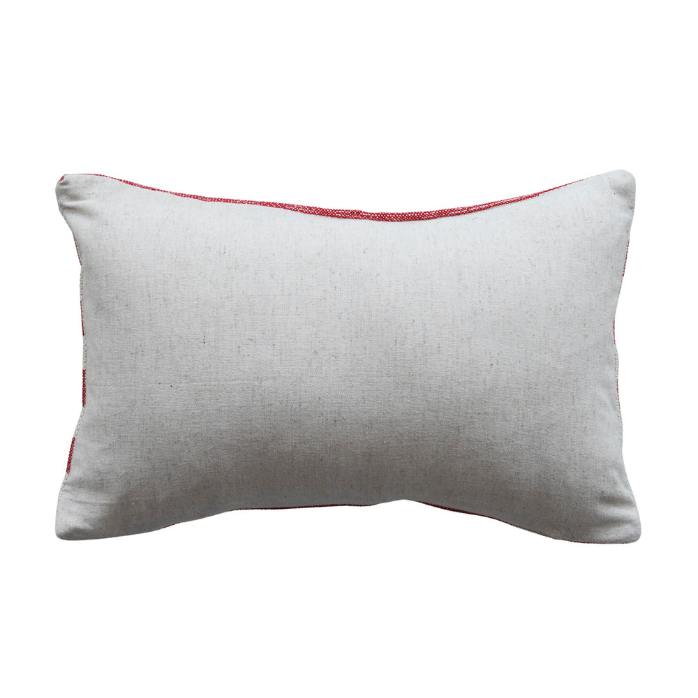 Cotton Embroidered Lumbar Pillow with Stripes "We're A Bunch Of Candy Canes...", view 2