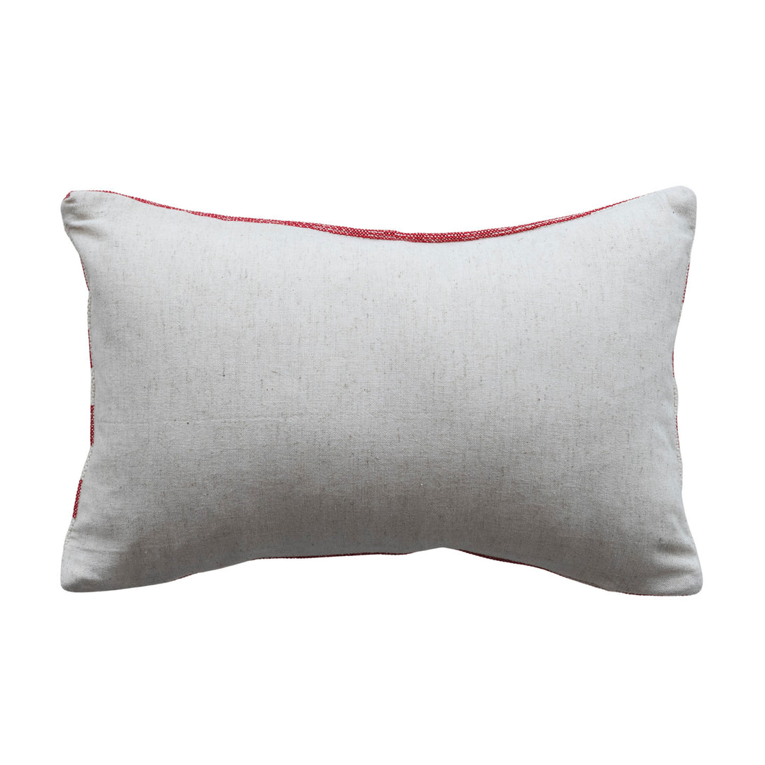 Cotton Embroidered Lumbar Pillow with Stripes "We're A Bunch Of Candy Canes...", view 2