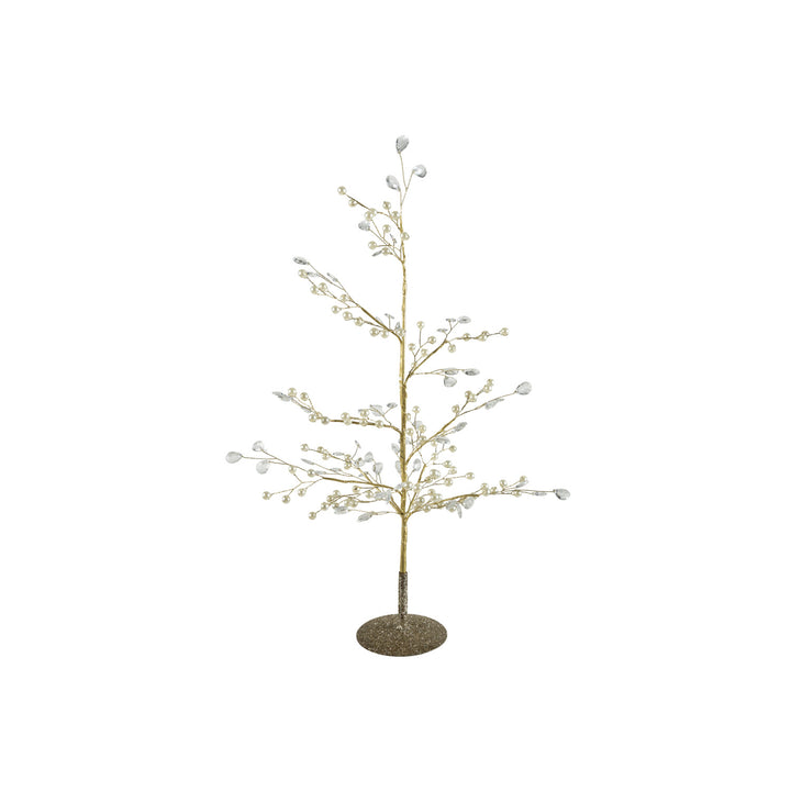 Faux Pearl, Acrylic Jewel & Metal Wire Tree with Glitter Base, Gold Finish